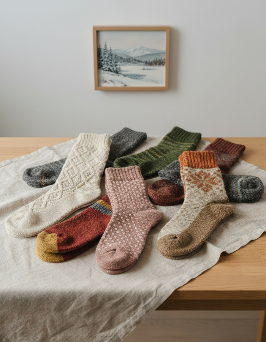 Composizione calze con quadretto innevato